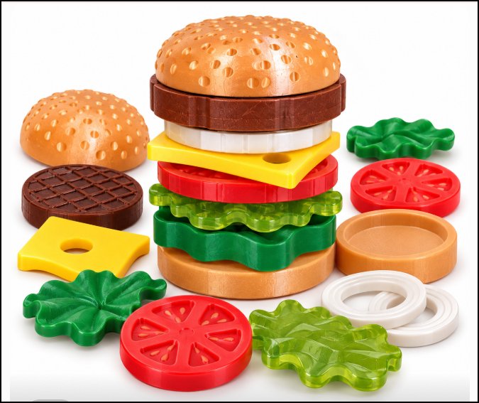 Hamburguesa para Armar impreso en 3D con material reciclado